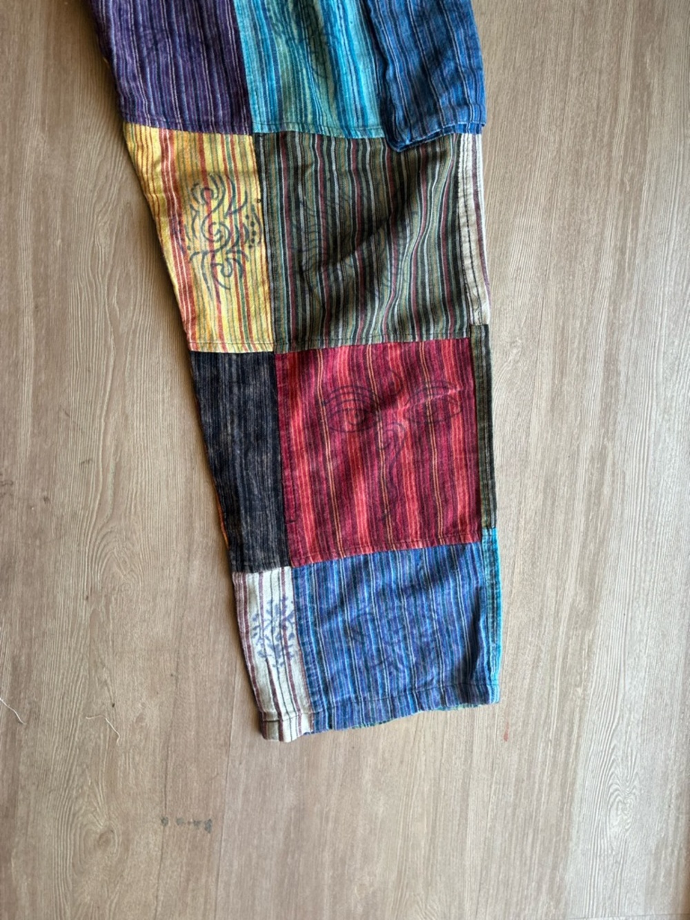 Rising International colorful hippie cotton Patchwork drawstring Pants unisex L - Picture 9 of 16